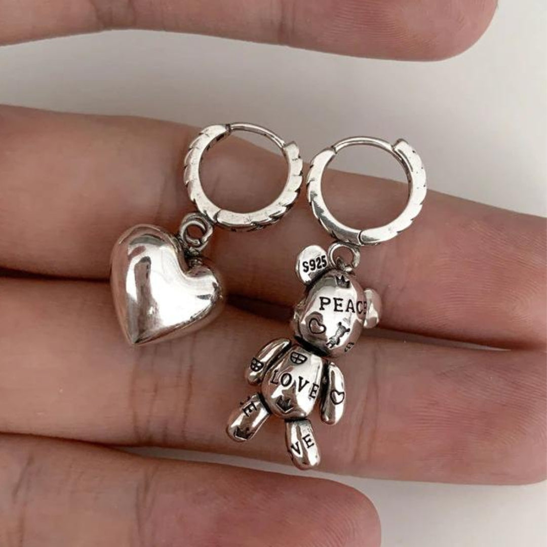 Bear Love Earrings in Silver