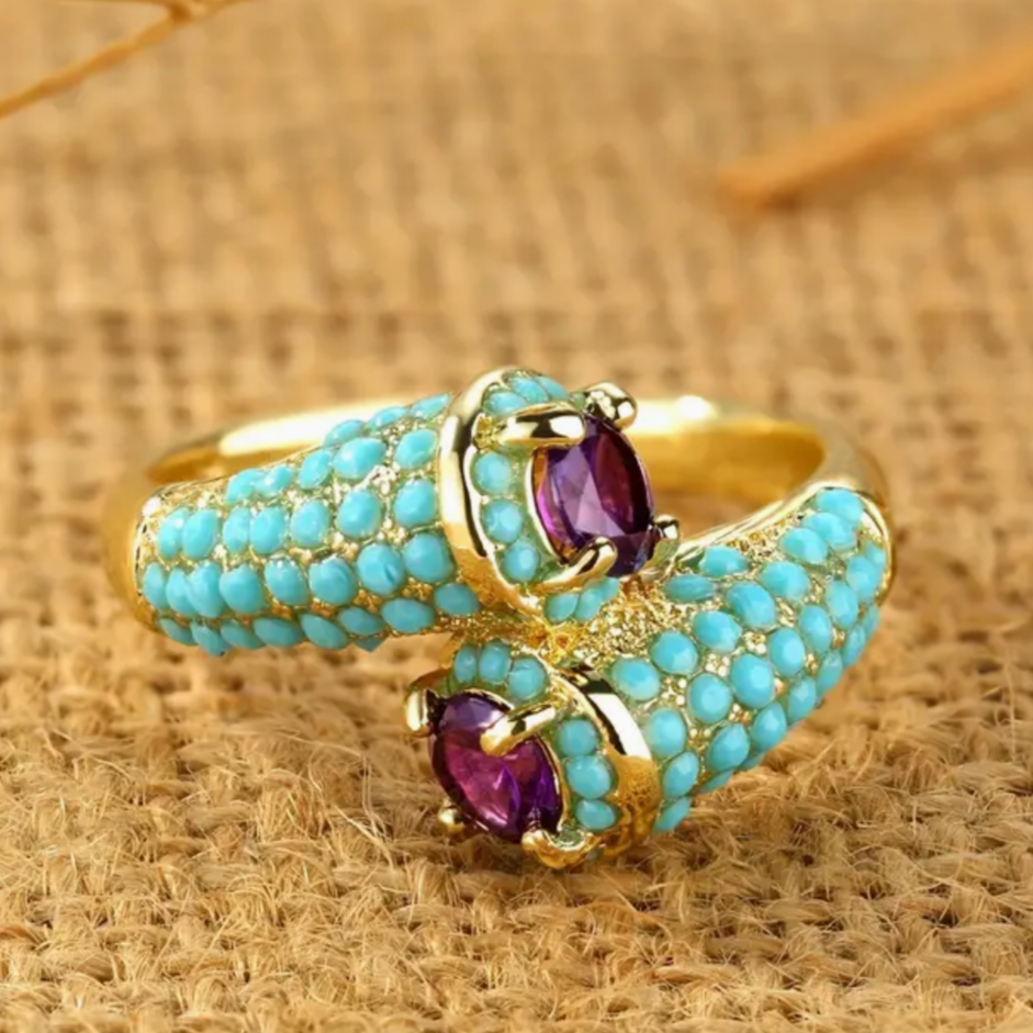 Inlaid Turquoise Stone Gold Ring