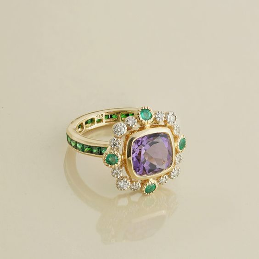 Colored Glass Gold Ring
