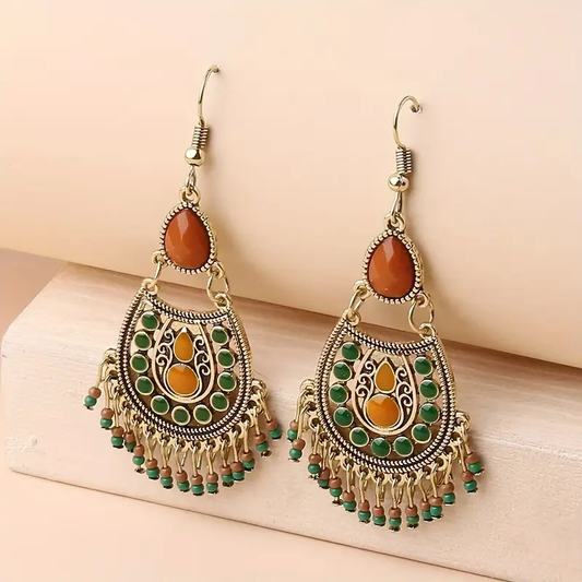Green Mandala Drop Earrings