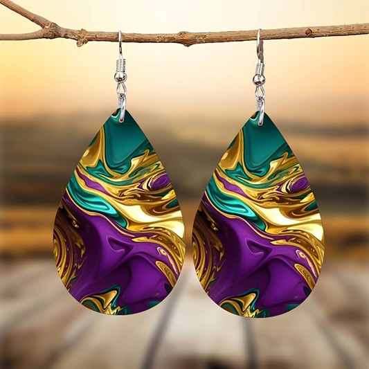 Purple Gold & Green Drop Earrings
