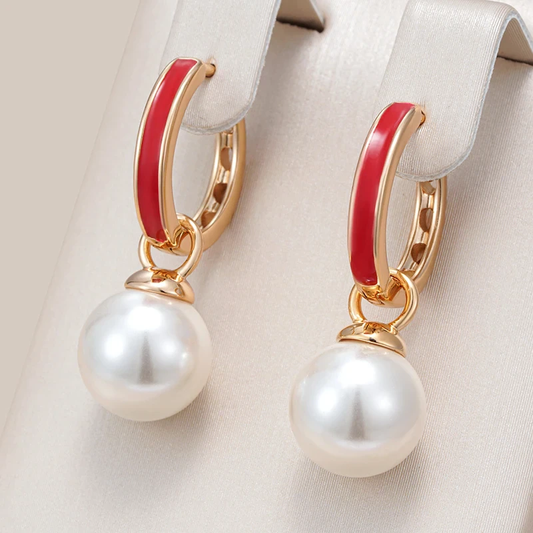 Red Enamel Pearl Earrings