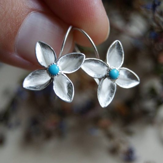Blue Stone Flower Earrings