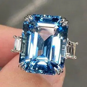 -style Ring With Cubic Blue Crystal