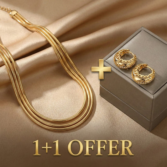 1+1 Offer: Minimalist Mandala Earrings in Gold + Layered Golden Necklace