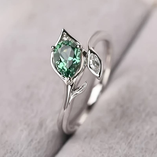 Green Crystal Leaf Ring