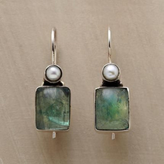 Green Stone Inlaid Pearl Earrings