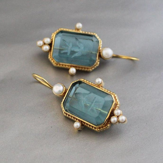 Blue Stone Pearl Earrings