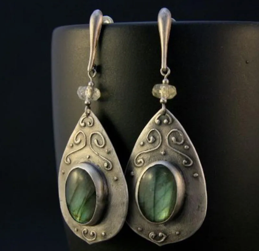 Green Inlaiad Stone Drop Earrings