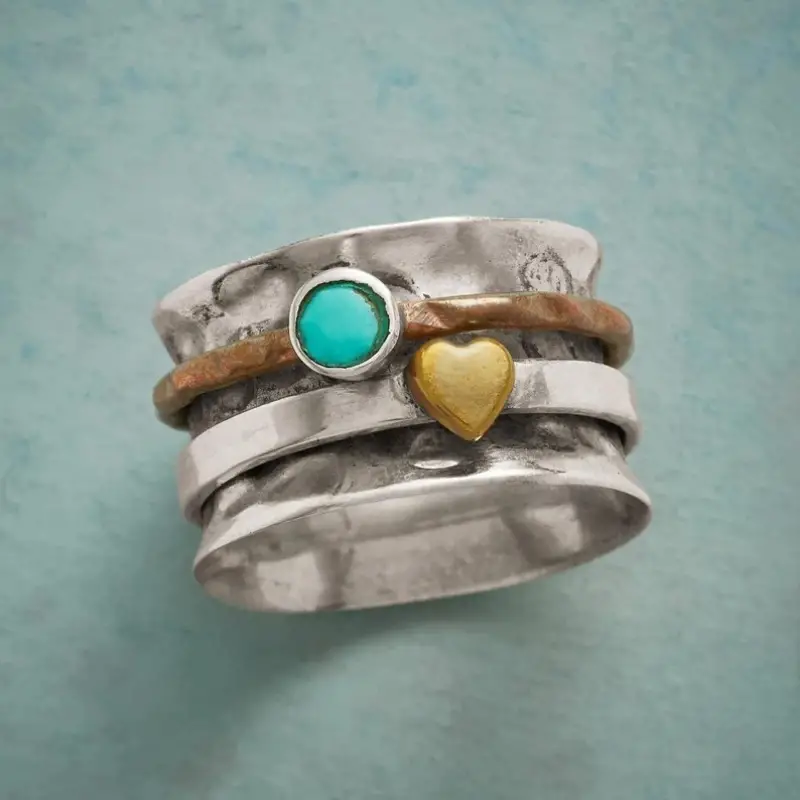 Silver Gold Heart Ring