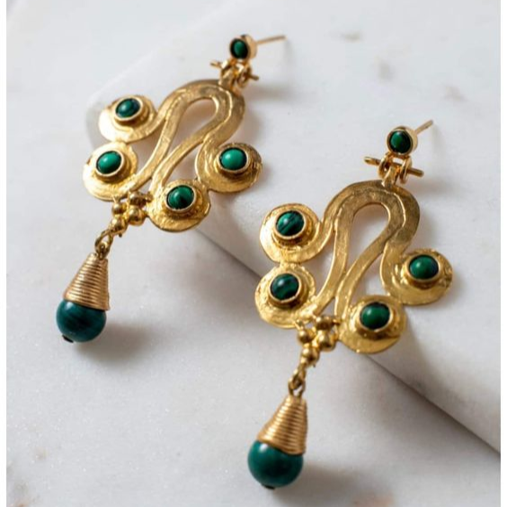 Green & Gold Dangling Earrings