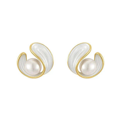 White Opal Earrings With Pearls in Gold