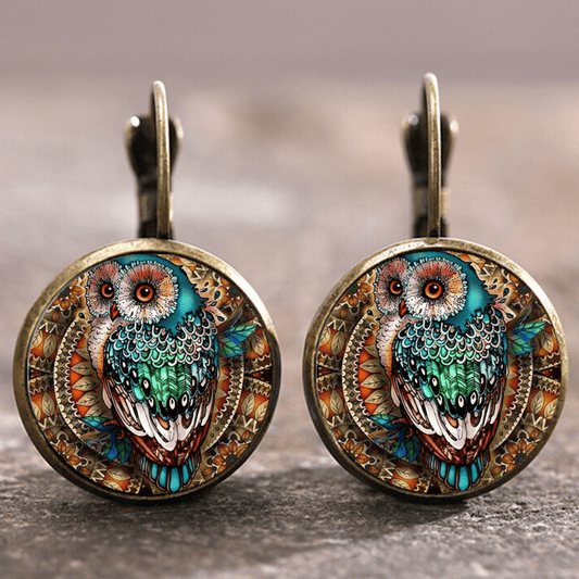 Rounded Crystal Owl Earrings