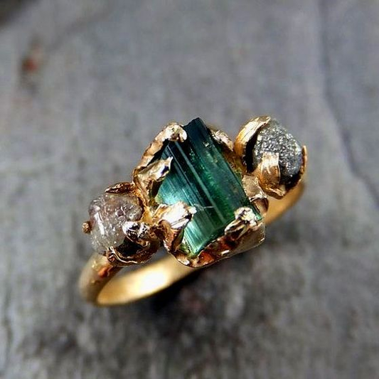 Green Glass Gold Ring