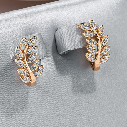 Inlaid Zirconia Leaf Earrings