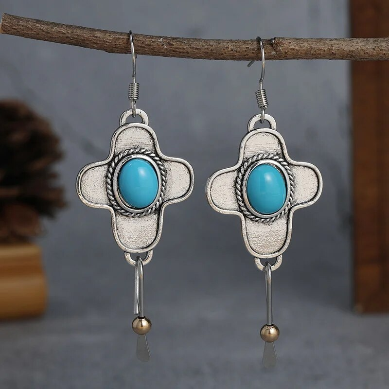 Blue Stone Dangling Earrings