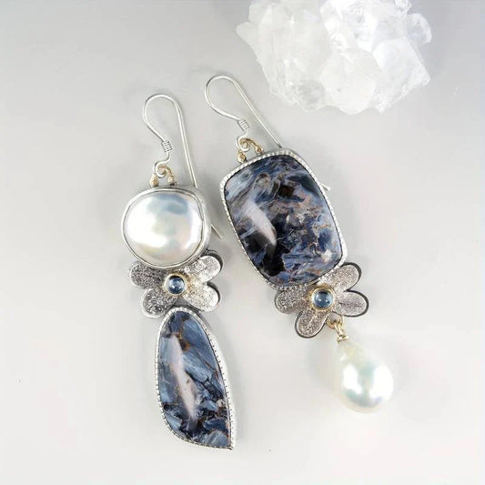 Blue Stone & Pearl Earrings