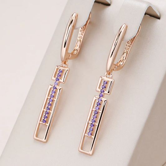 Rectangular Purple Crystal Earrings