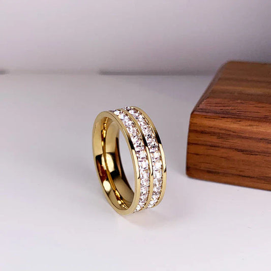 Ring With Double Zircon Inlay