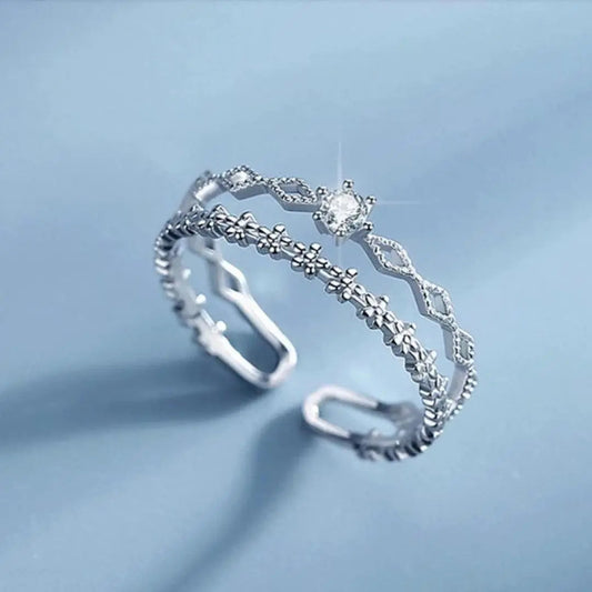 Adjustable Zirconia Ring Made of Silver