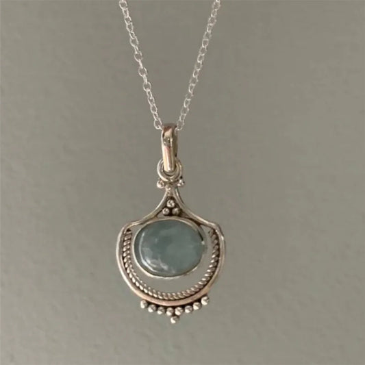 Green Stone Silver Necklace
