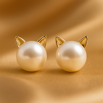 Silver Pearl Kitten Earrings