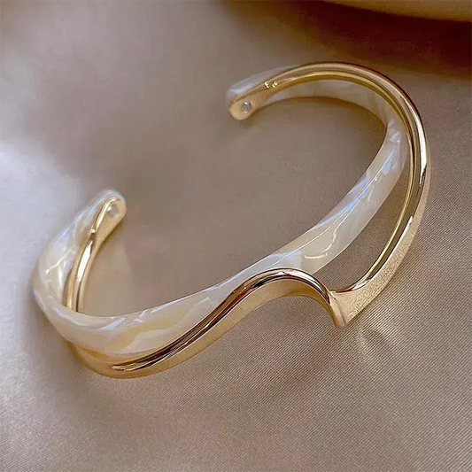 Open Bracelet Made of White Enamel and Gold