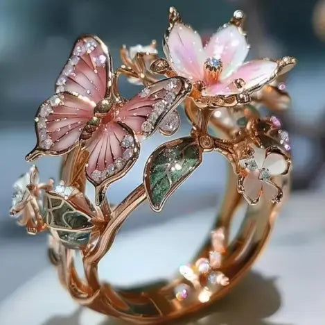 Delicate Gold Color Flower Butterfly Rings for Party Accessories Gifts Custom Jewelry