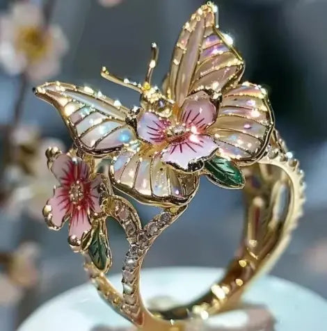 Delicate Gold Color Flower Butterfly Rings for Party Accessories Gifts Custom Jewelry