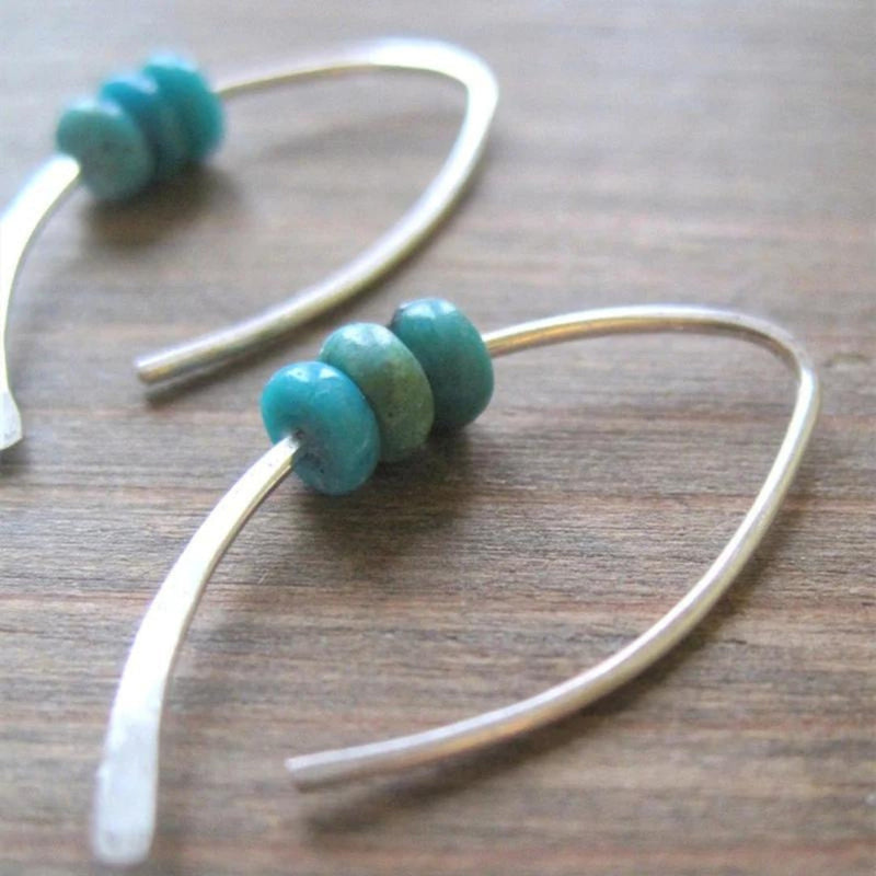 Wavy Earrings With Turquoise Stones in Sterling Silver