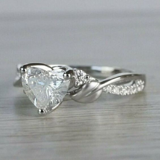 Inlaid Crystal Heart Silver Ring