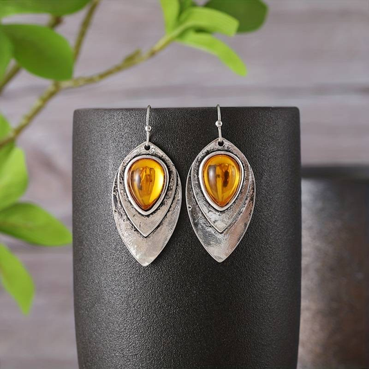 Orange Crystal Silver Earrings