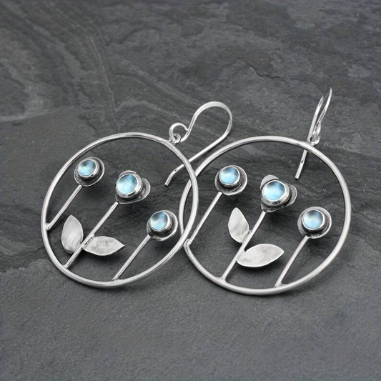 Blue Crystal Flower Earrings