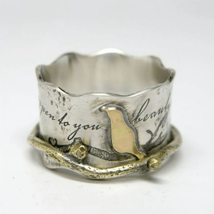 Golden Bird Silver Ring