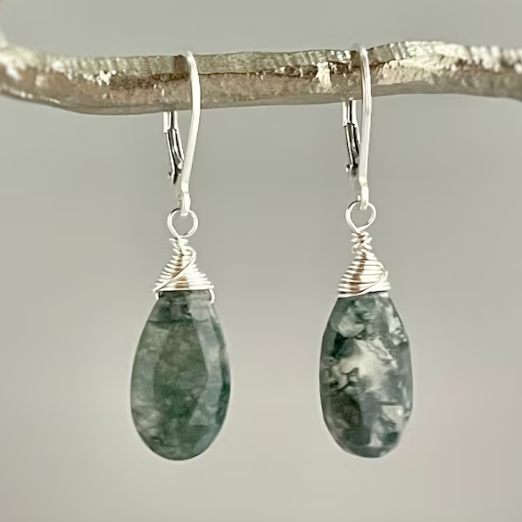 Green Drop Silver Earrings