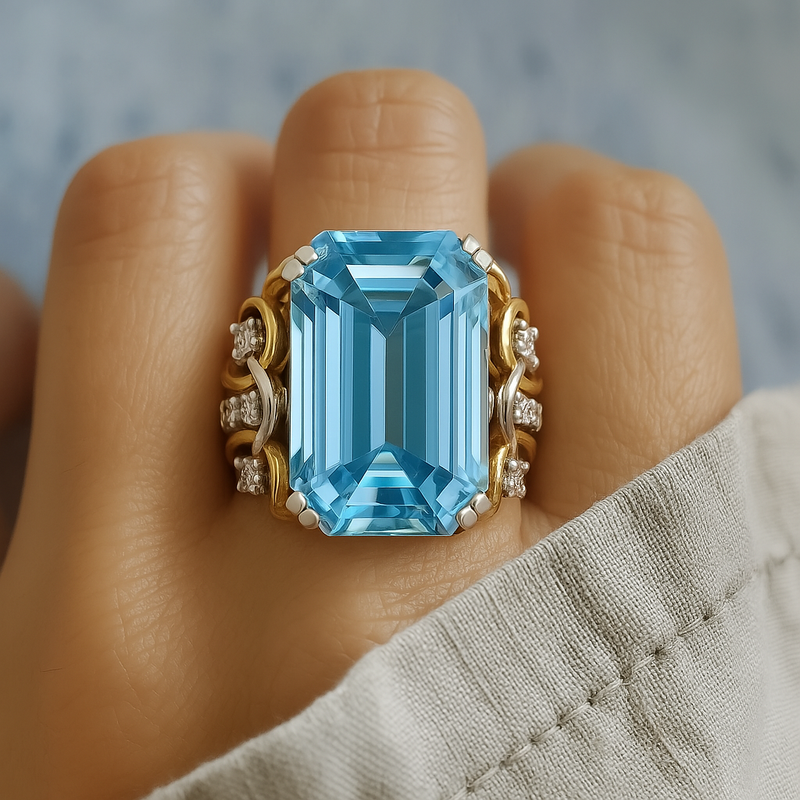 Blue Zirconia Layered Gold Ring