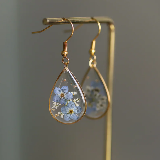 Blue Flower Crystal Drop Earrings