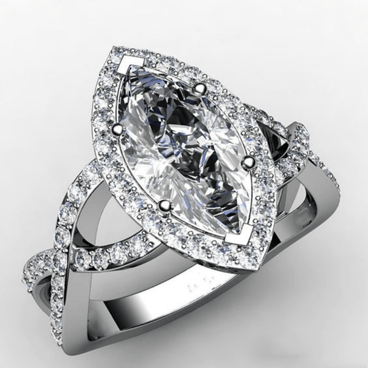 Pointed Crystal Silver Ring