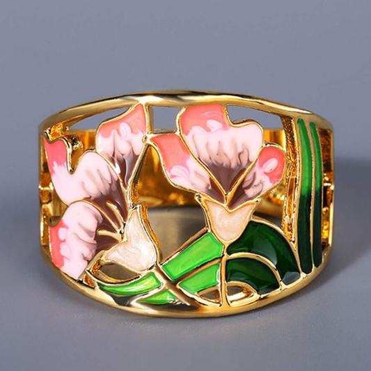 Golden Enamel Flower Ring