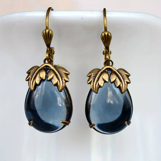 Blue Crystal Drop Gold Earrings
