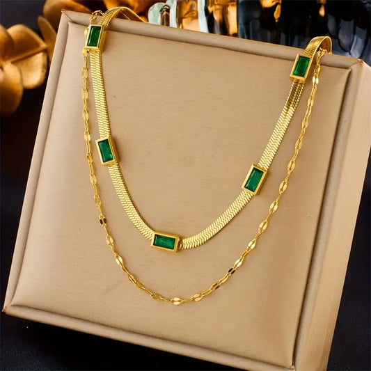Sorella Gem Double-layer Gold Necklace
