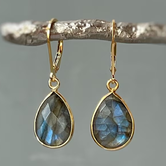 Blue Stone Golden Earrings