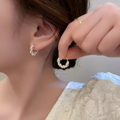 Round Pearl Earrings With Inlays