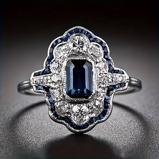 Blue Crystal Silver Ring