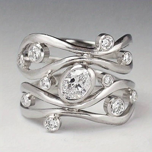 Silver & Zirconia Irregular Ring